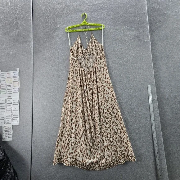 Aerie Women Dress L Brown Geometric Slit Maxi Bohemian Embroidered - Picture 10 of 10